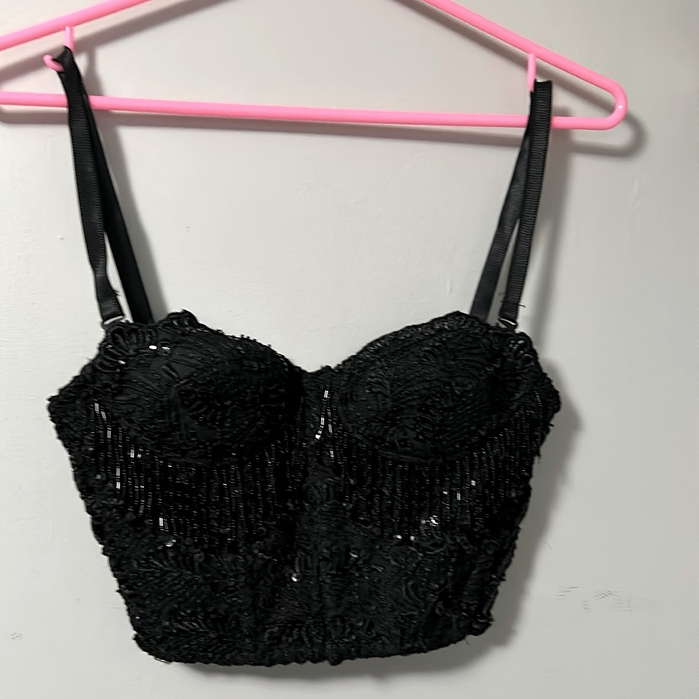 Mina Handmade Black Beaded Bustier
